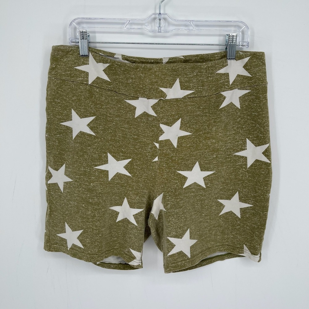 LuLaRoe Women's Olive Green Star Print Stretch Knit Biker Shorts Plus Size 3XL